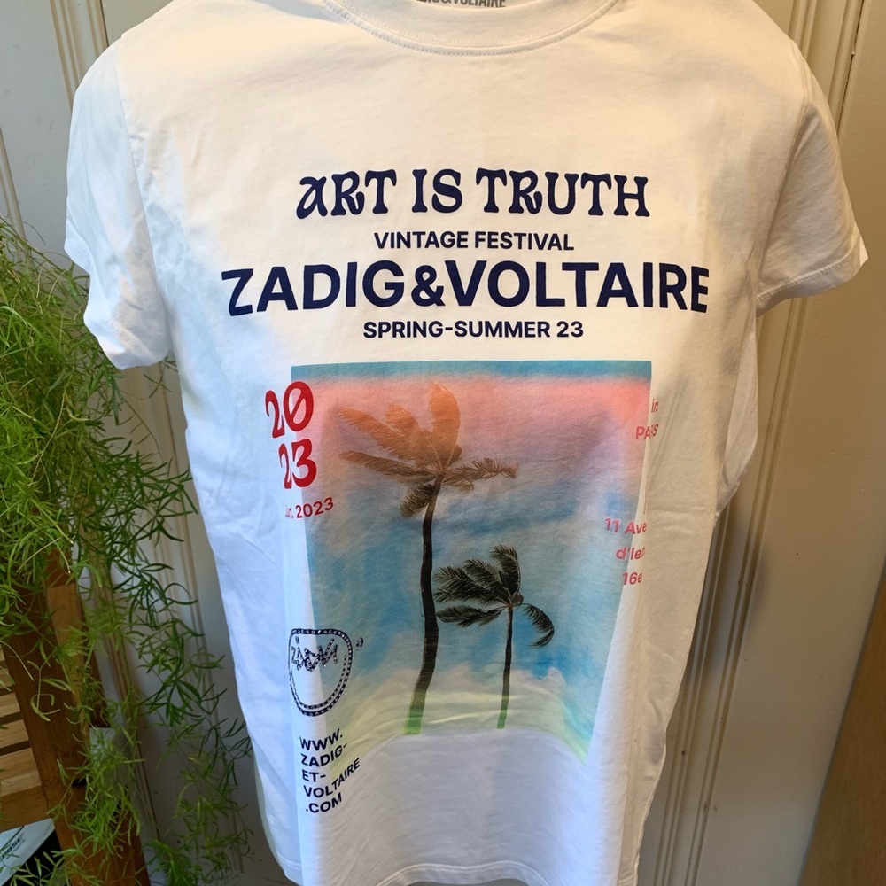 NEW ZADIG & VOLTAIRE T-SHIRT PALMIER ART FESTIVAL GRAPHIC COTTON SMALL - Picture 7 of 11